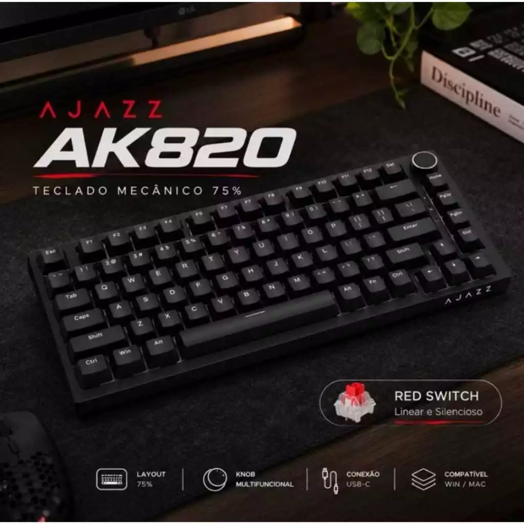 br-11134207-820l8-msctfd2bo8hz6f Teclado Gamer Mecânico AJAZZ AK820 USB-C RGB: compacto, bonito e pronto para o seu setup